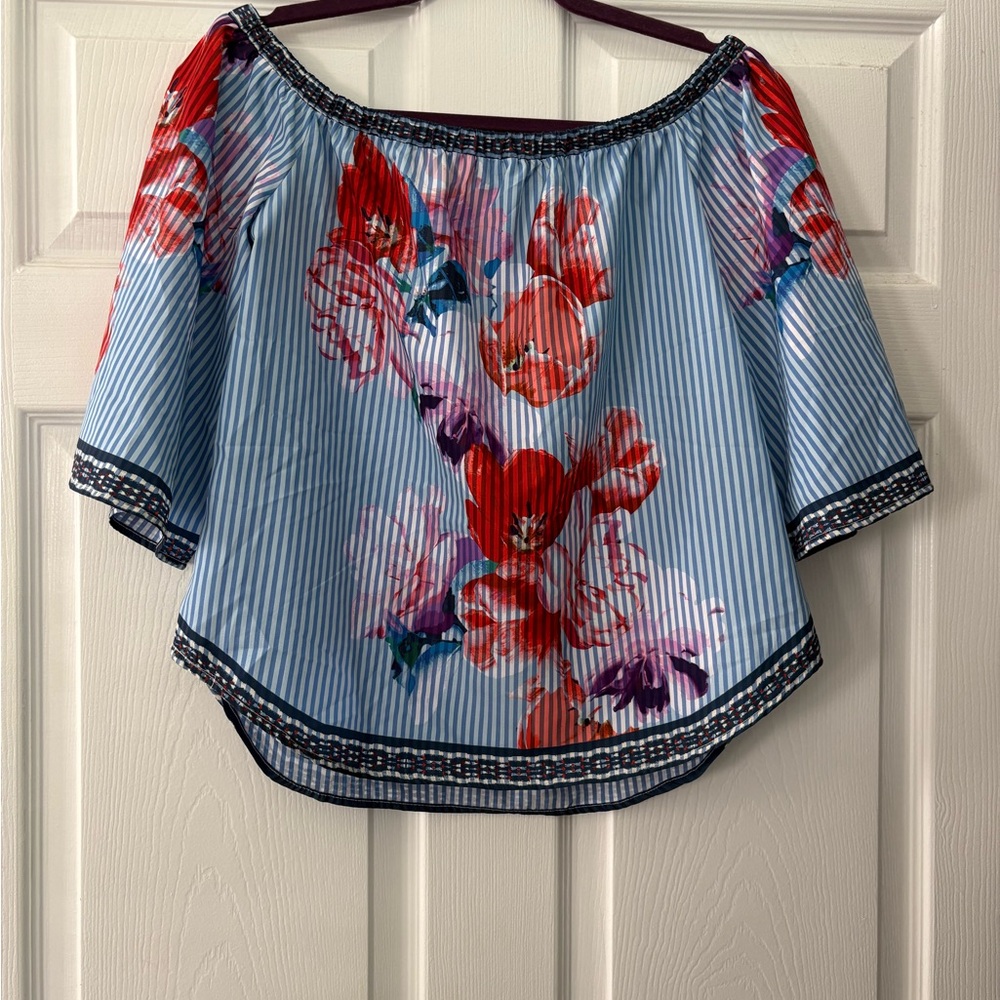 Flying Tomato Blue Striped Floral Blouse